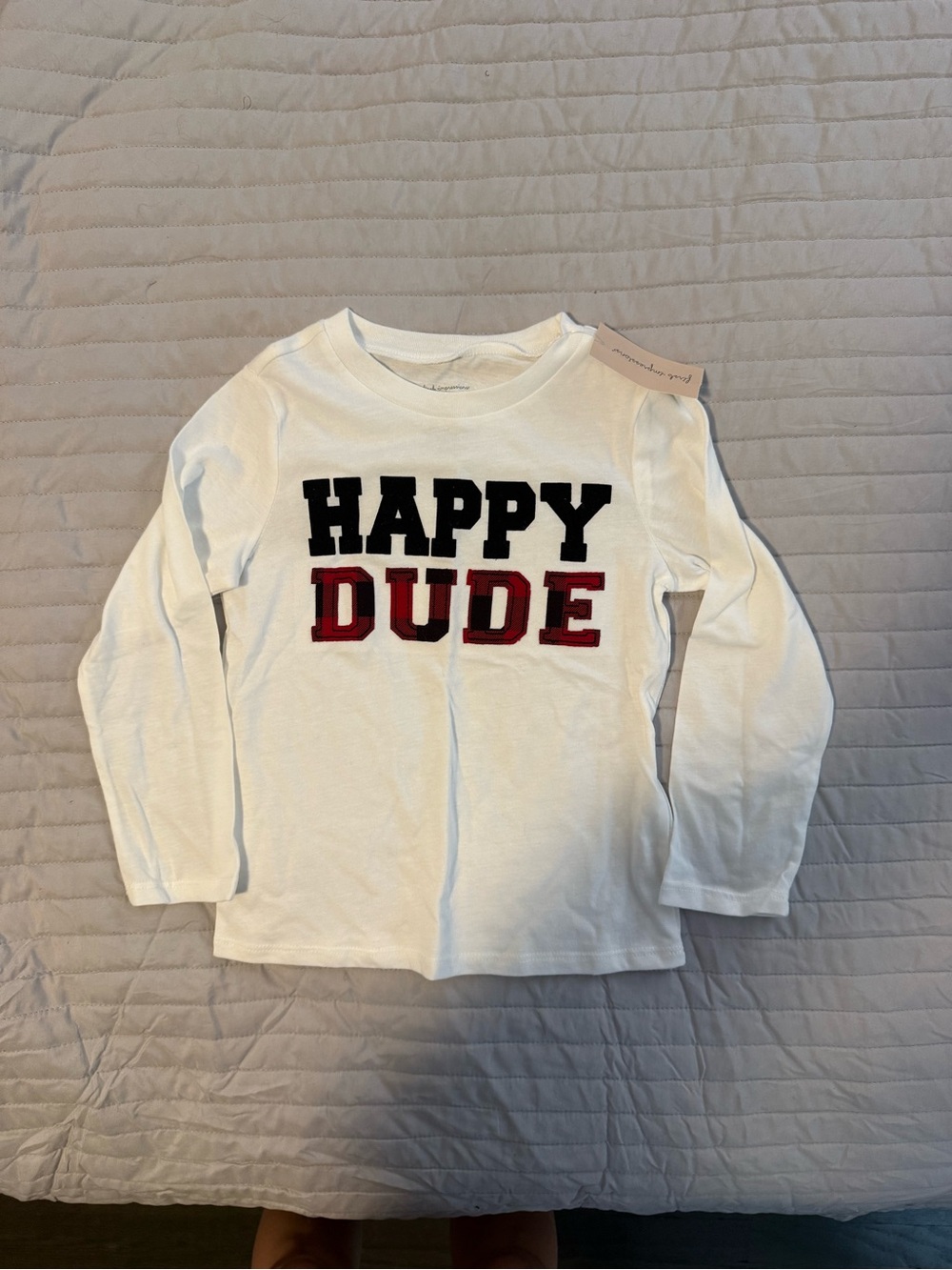 First Impressions White Long Sleeve "Happy Dude" Tee with Black & Red Letters